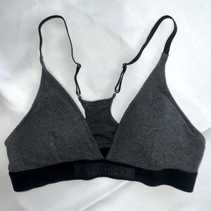 Hollister Gilly Hicks Bralette Bra Grey Black Racerback Adjustable Straps Pads